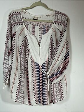 Roxy White Tunic with Pink and Navy Tribal Stripes